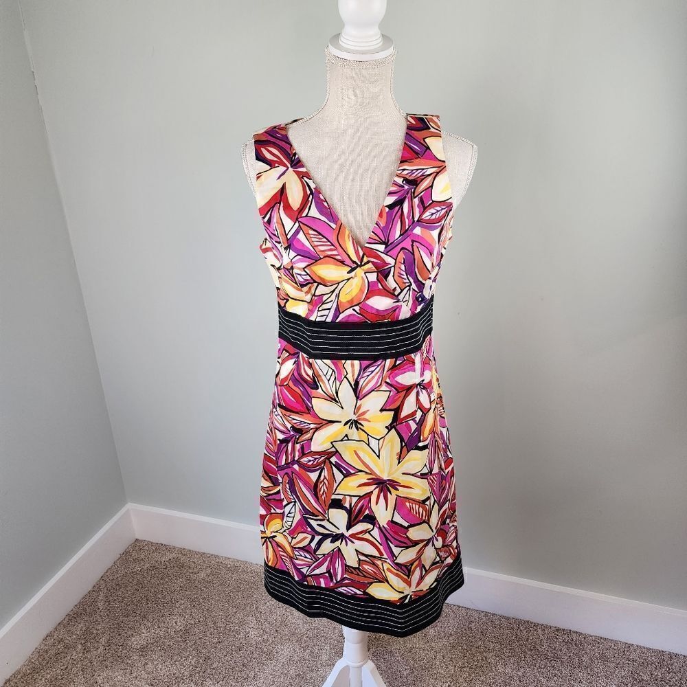 D By Limited Women’s Sleeveless Splice Neck Faux Wrap  Floral Midi Dress Size 8